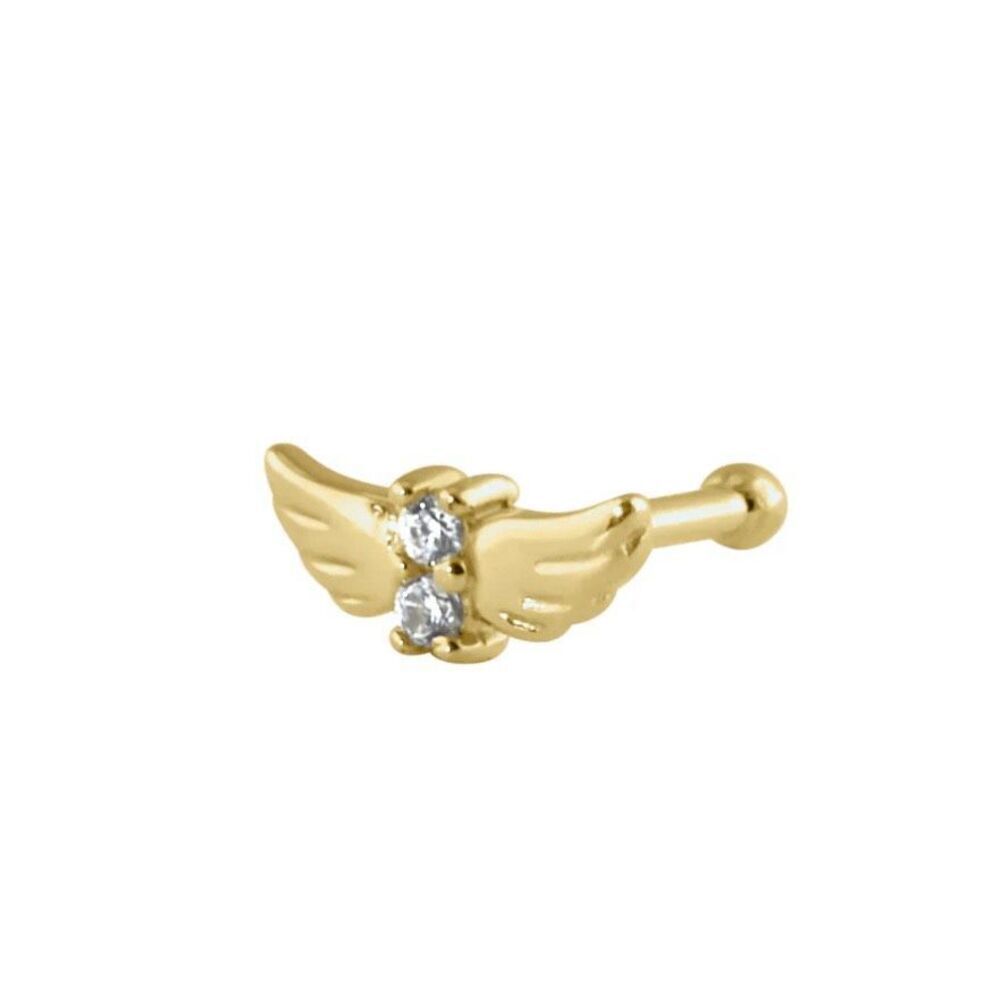 Solid 14K Gold CZ Wings Nose Stud New